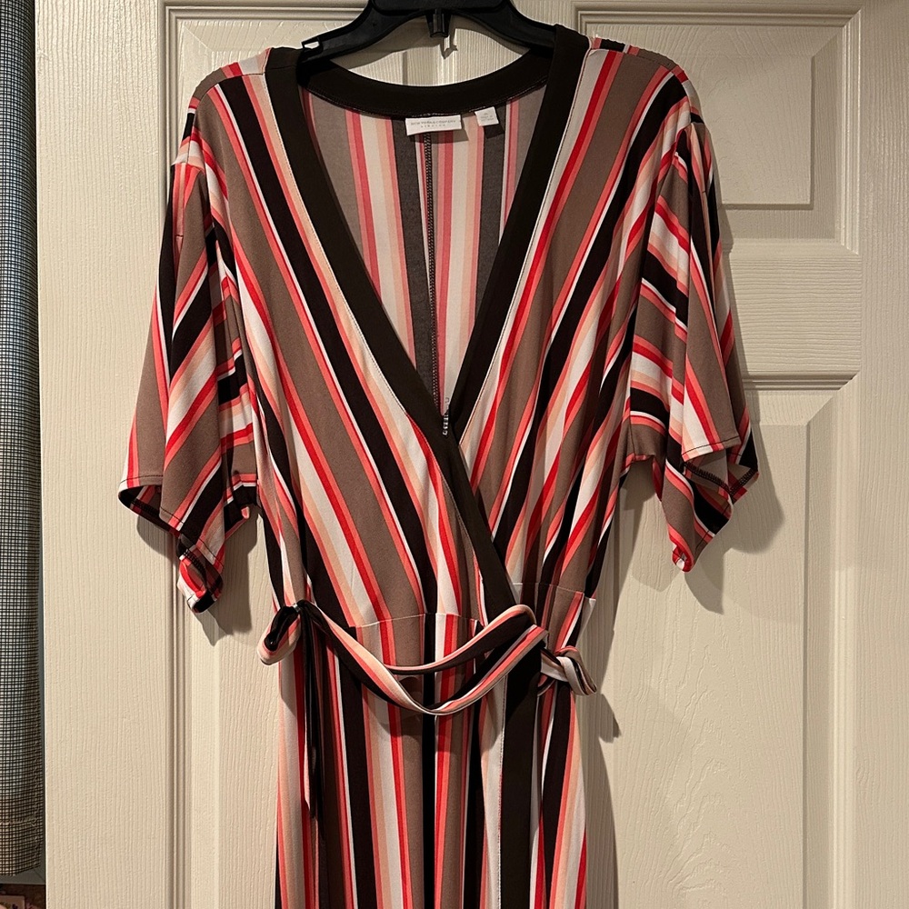 New York & Company Multicolor Striped Long Sleeve Dress